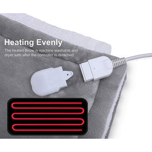 Double Side Flannel Heated Electric Throw Rug Blanket Fast Heating Warm Washable Grey