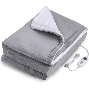 Double Side Flannel Heated Electric Throw Rug Blanket Fast Heating Warm Washable Grey