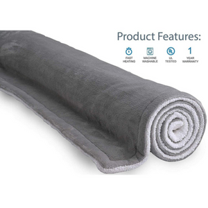 Double Side Flannel Heated Electric Throw Rug Blanket Fast Heating Warm Washable Grey