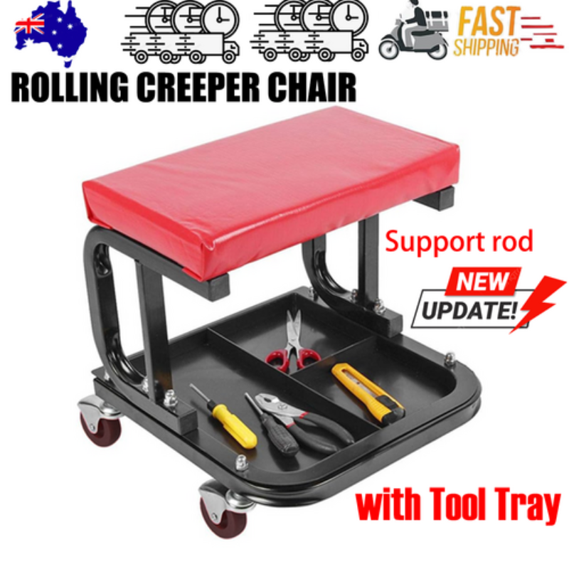 Padded Rolling Creeper Garage Mechanics Roller Seat Stool Chair With Tool Tray