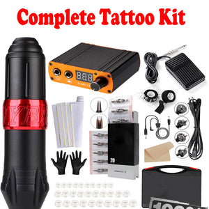 Complete Tattoo Kit Rotary Pen 8Inks [40Needle] Practice Skin Au Plug