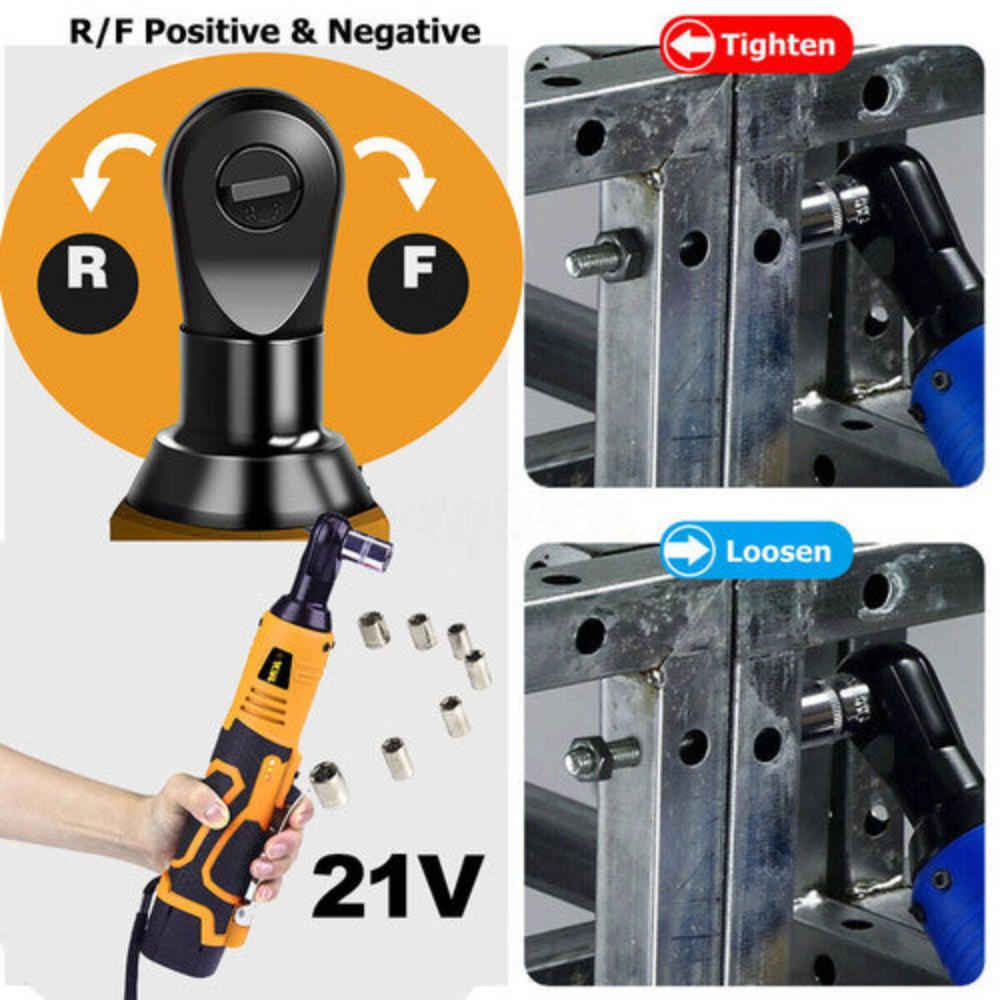 21V 3/8'' 100N.M Electric Right Angle Ratchet Wrench Charger+ Battery