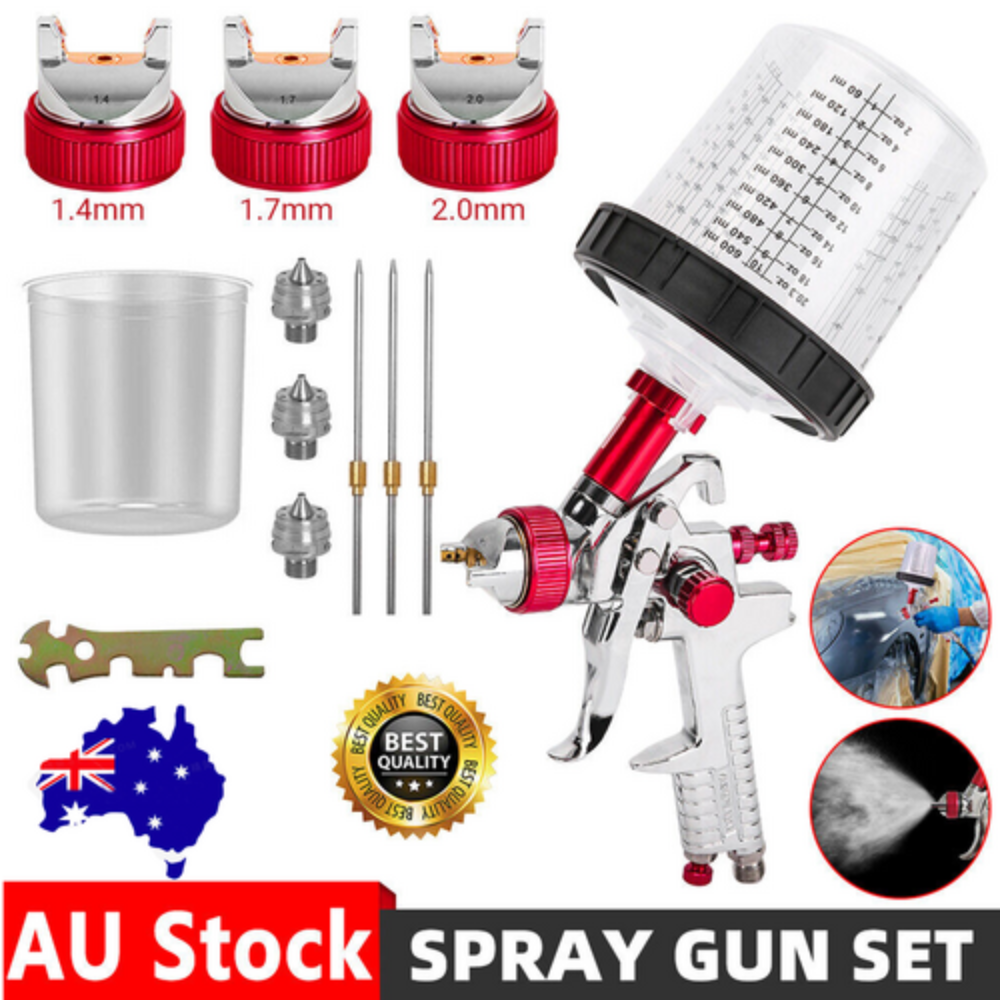 Air Hvlp Spray Gun Paint 600Cc Gravity Feed Cup 1.4Mm 1.7Mm 2Mm Tip Au Stock