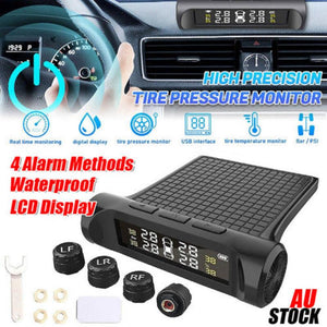 Car Tpms Wireless Tire Tyre Pressure Monitor System Lcd Tester + 4 Sensors