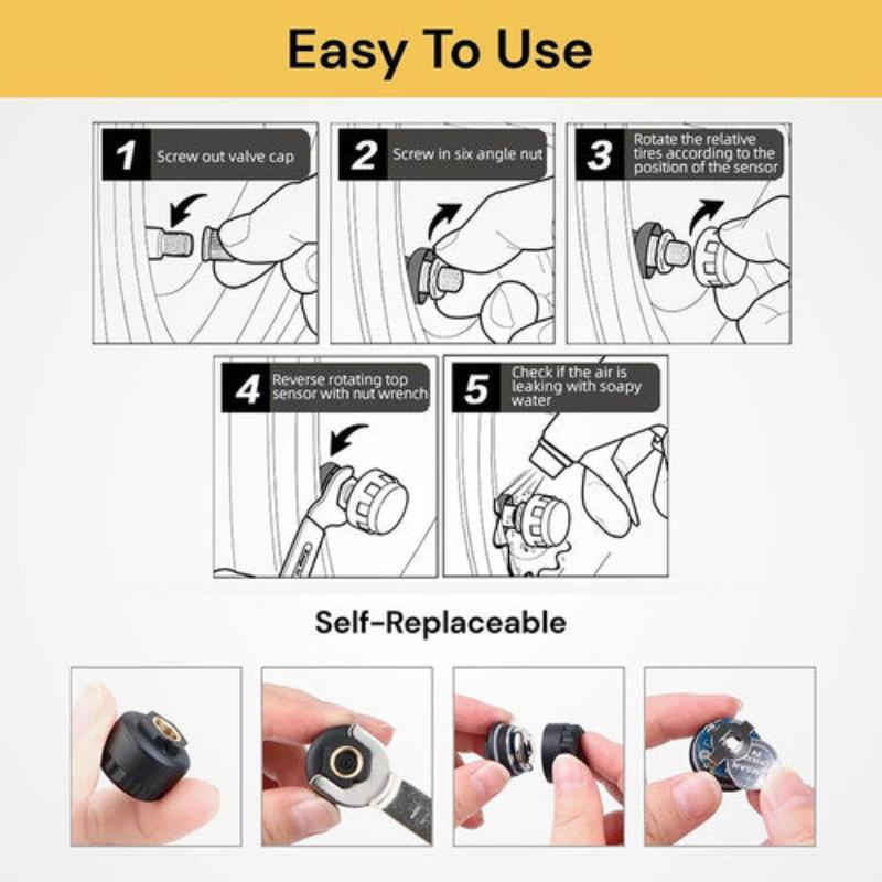 Car Tpms Wireless Tire Tyre Pressure Monitor System Lcd Tester + 4 Sensors