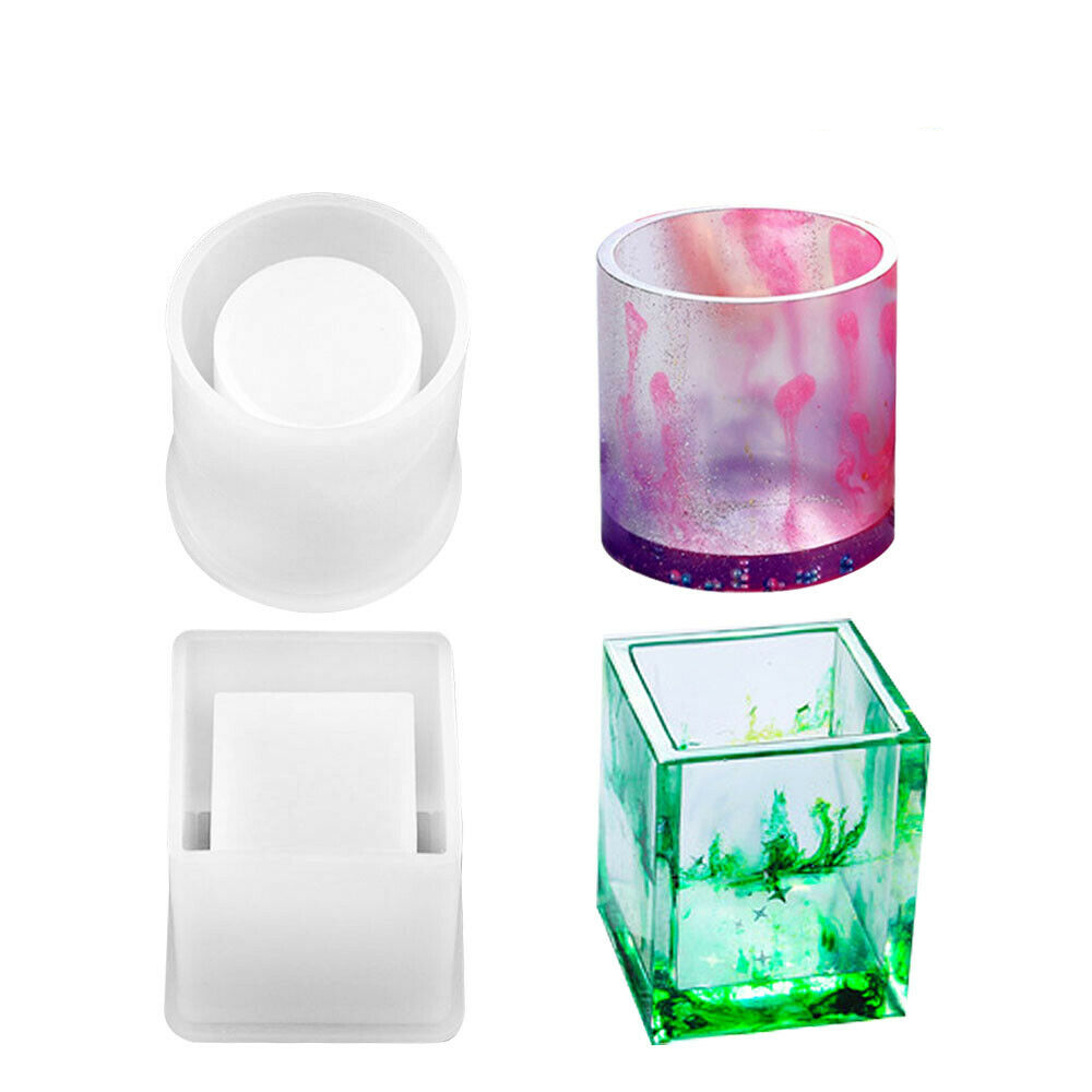 Silicone Mold Resin Epoxy Crystal Crafts Making Brush Pot Pen Holder Mould Diy