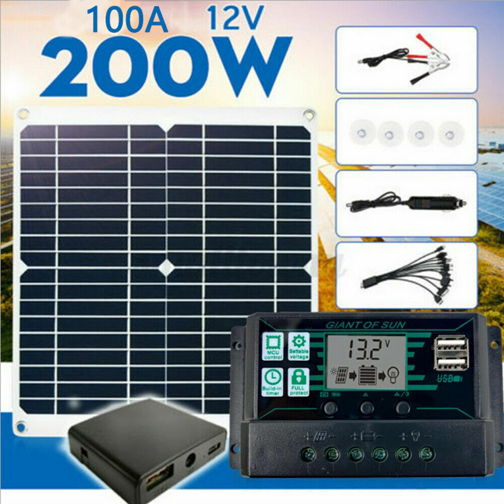 200W 12V Solar Panel Kit With Regulator Watt Mono Caravan Camping Charger