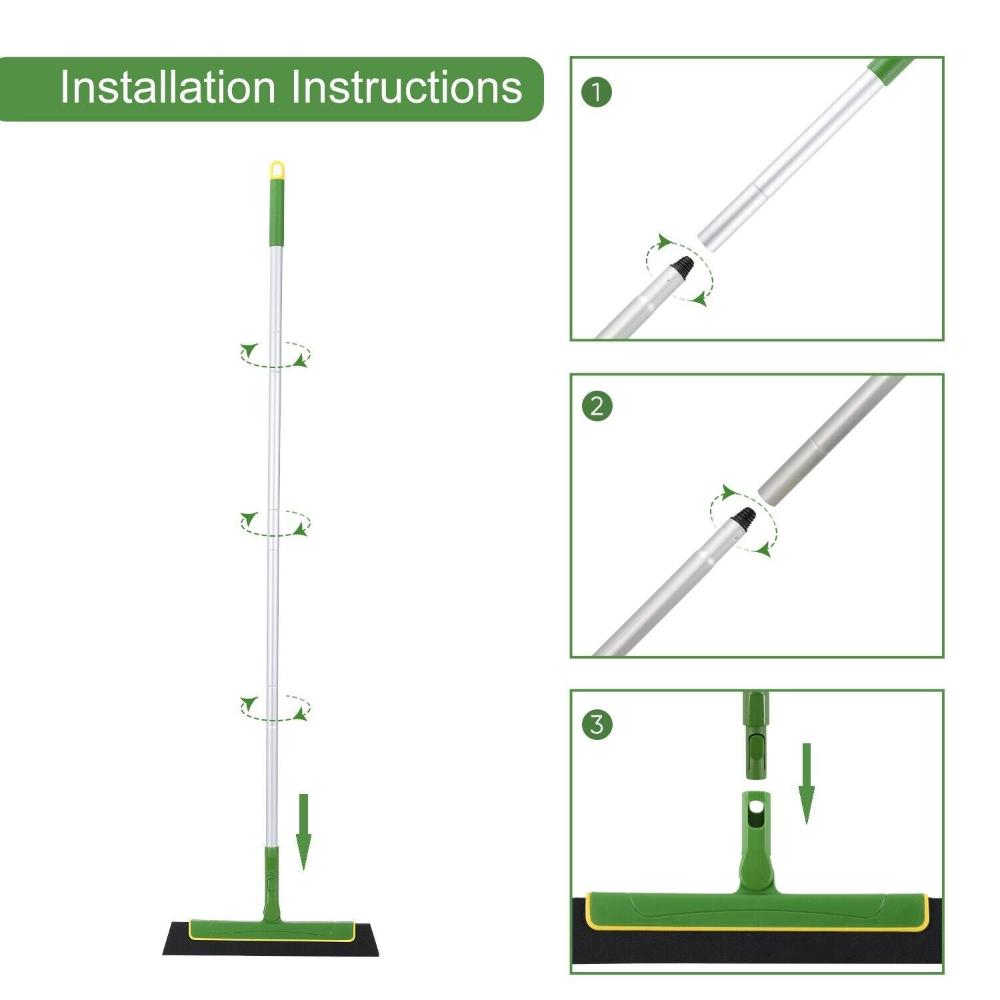 Green Floor Squeegee Wiperbroom Tile Cleaning Household Extendable Handle