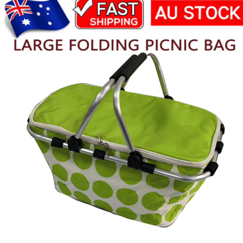 Large Folding Picnic Bag Basket Hamper Camping Hiking Insulated Lunch Cooler