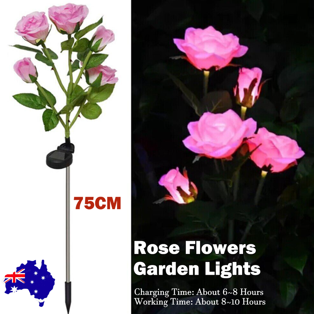 Pink Bulk Solar Garden Lights 75Cm Long Rose Flowers Yard Lamp Xmas Halloween Deco Au