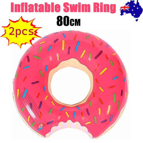 2Pcs Pink Inflatable Giant Donut Swim Ring Float 80Cm