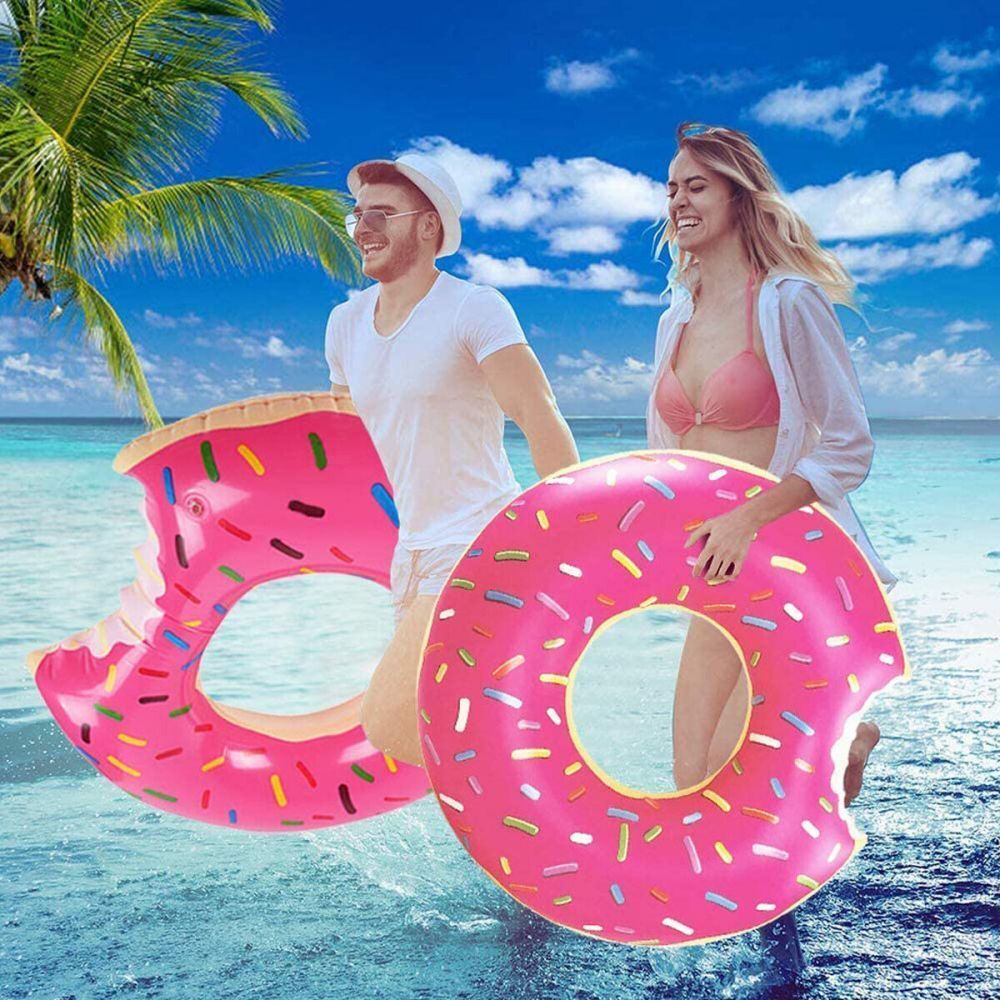 2Pcs Pink Inflatable Giant Donut Swim Ring Float 80Cm