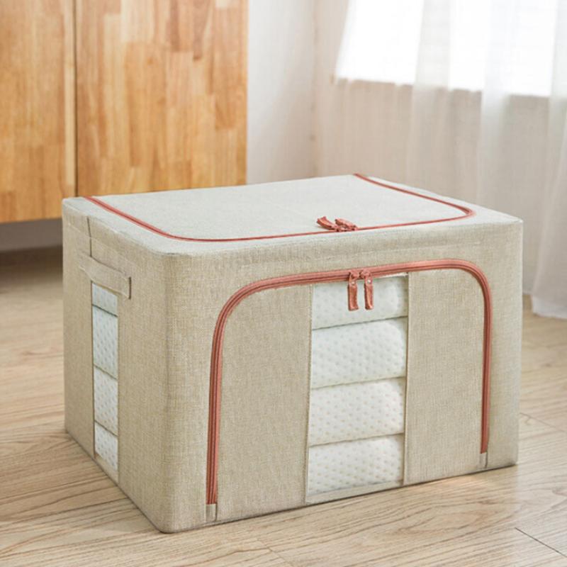 Foldable Storage Box Crushed Steel Frame Clothes Quilt Toys Organizer 60L Random Color