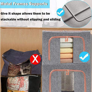 Foldable Storage Box Crushed Steel Frame Clothes Quilt Toys Organizer 60L Random Color