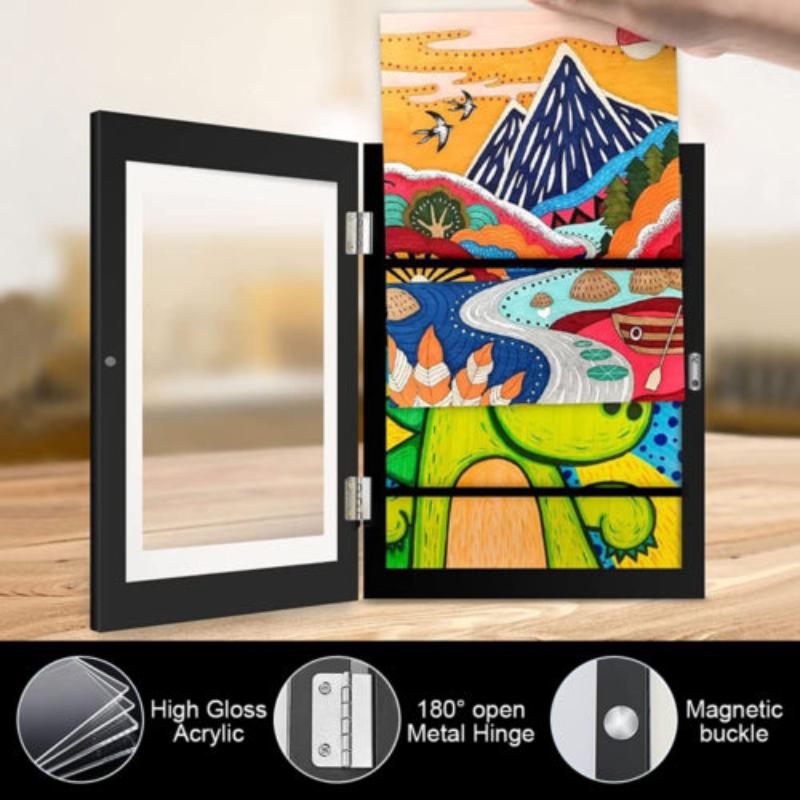 Children Kids Art Frames Projects Wooden Artwork Display 150 Pictures Hold Black