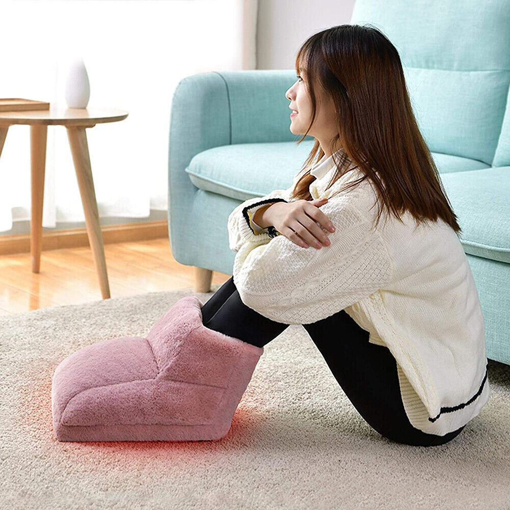 Pink Electric Heated Foot Comfort Warmer Feet Boots Slipper Tools Heating Socks Shoe