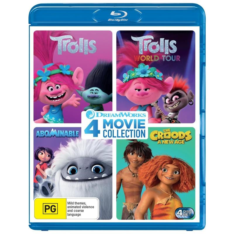 Dreamworks 4 Movie Pack: Trolls / World Tour Abominable The Croods: New Age Blu Ray