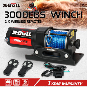 X Bull Electric Winch 12V 3000Lbs Synthetic Rope Atv Utv Boat Trailer With Wireless Remote