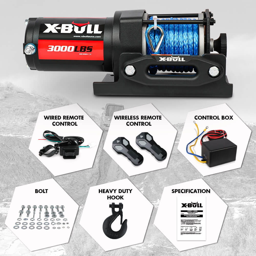 X Bull Electric Winch 12V 3000Lbs Synthetic Rope Atv Utv Boat Trailer With Wireless Remote