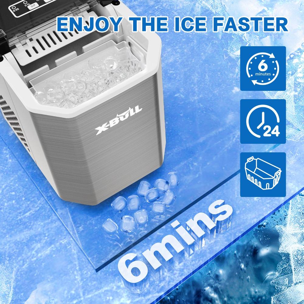 X Bull Portable Ice Maker Machine Commercial Cube 2.2L Home Bar Benchtop Sliver