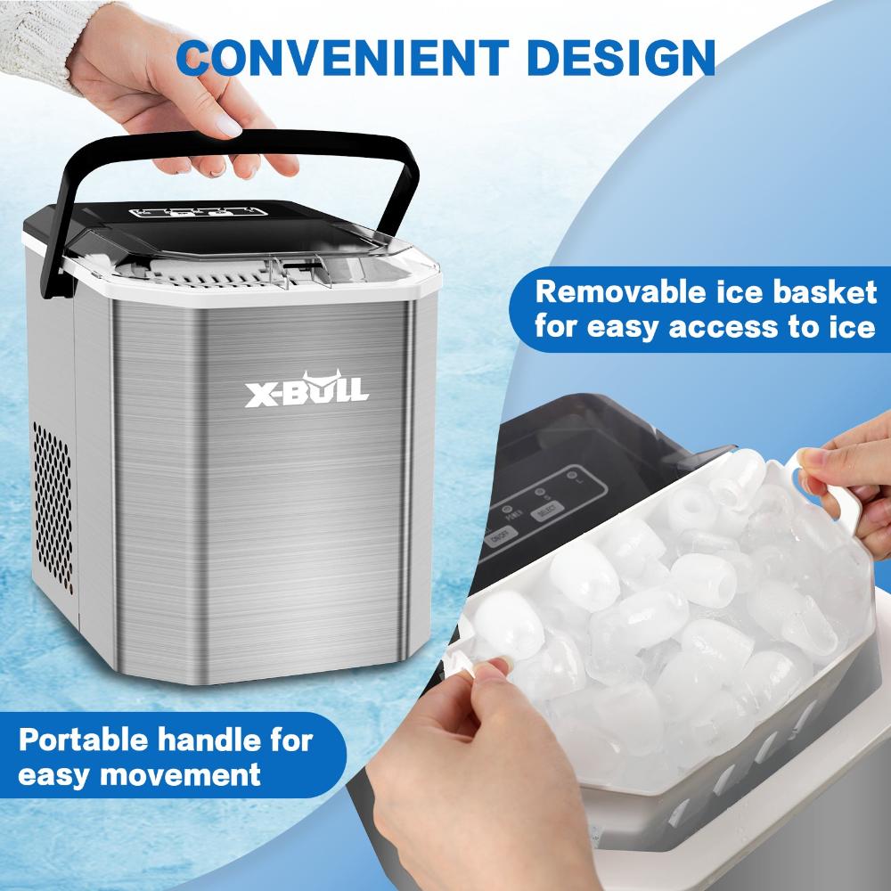 X Bull Portable Ice Maker Machine Commercial Cube 2.2L Home Bar Benchtop Sliver