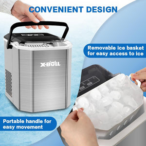 X Bull Portable Ice Maker Machine Commercial Cube 2.2L Home Bar Benchtop Sliver