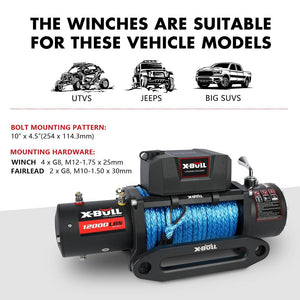 X Bull Electric Winch 12V 12000Lbs Synthetic Rope Wireless Remote 4Wd 4X4 Car Trailer