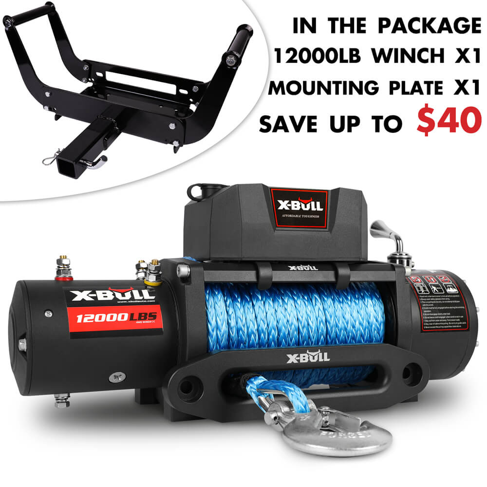 X Bull 4X4 Electric Winch 12V 12000Lbs Synthetic Rope 4Wd Car With Mounting Plate