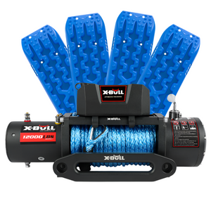 X Bull 12V Electric Winch 12000Lb Synthetic Rope With 4Pcs Recovery Tracks Sand Mud Gen3.0 Blue