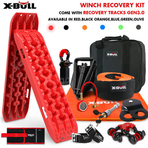 X Bull Winch Recovery Kit With Tracks Boards Gen 3.0 Snatch Strap Off Road 4Wd Red