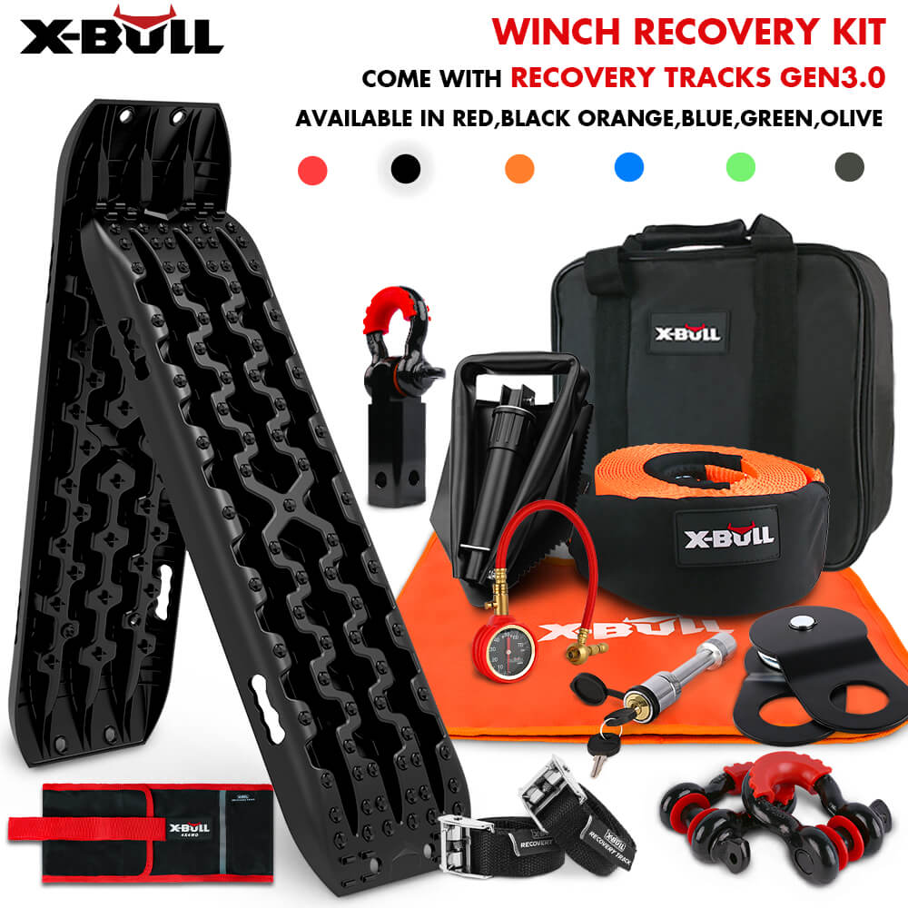 X Bull Winch Recovery Kit With Mini Tracks Boards Snatch Strap Off Road 4Wd