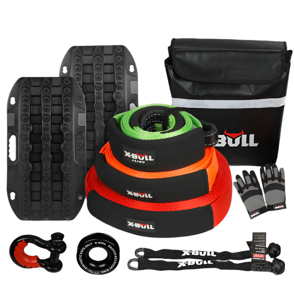 X Bull 4Wd Winch Recovery Kit 12Pcs Tracks Snatch Strap Soft Shackles Ring