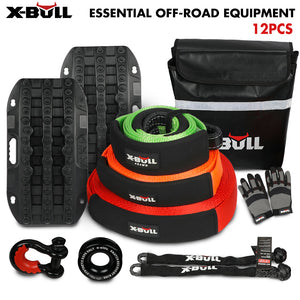 X Bull 4Wd Winch Recovery Kit 12Pcs Tracks Snatch Strap Soft Shackles Ring