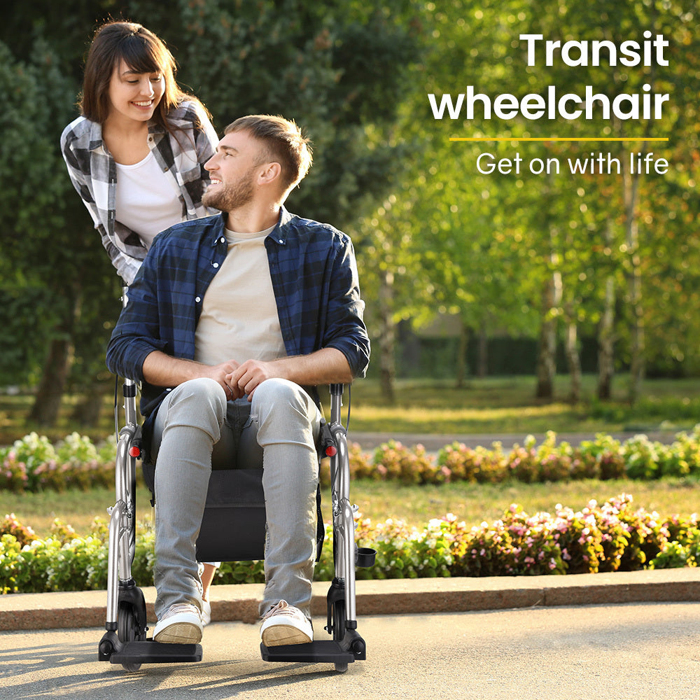 EQUIPMED 2 in 1 Folding Rollator Wheelchair Adjustable Mobility Walker w/ Park Brakes & Bag Silver