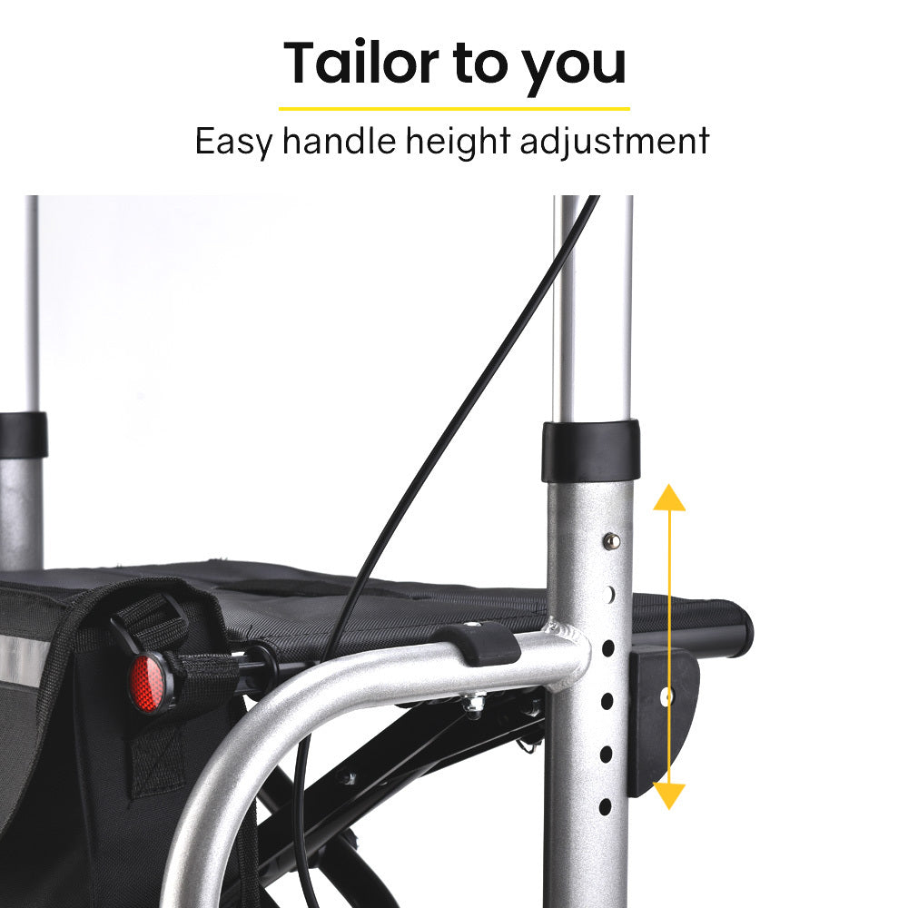 EQUIPMED 2 in 1 Folding Rollator Wheelchair Adjustable Mobility Walker w/ Park Brakes & Bag Silver