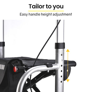 EQUIPMED 2 in 1 Folding Rollator Wheelchair Adjustable Mobility Walker w/ Park Brakes & Bag Silver
