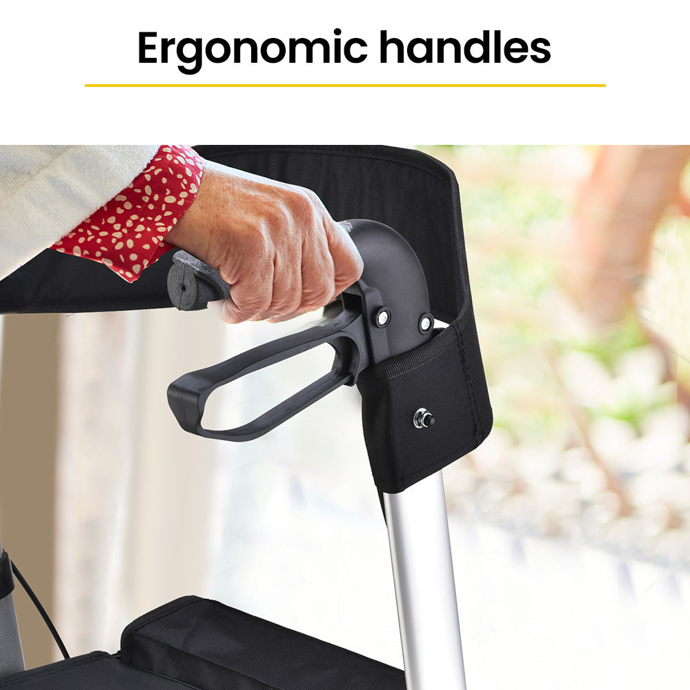 EQUIPMED 2 in 1 Folding Rollator Wheelchair Adjustable Mobility Walker w/ Park Brakes & Bag Silver