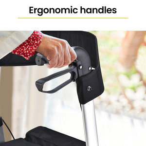 EQUIPMED 2 in 1 Folding Rollator Wheelchair Adjustable Mobility Walker w/ Park Brakes & Bag Silver