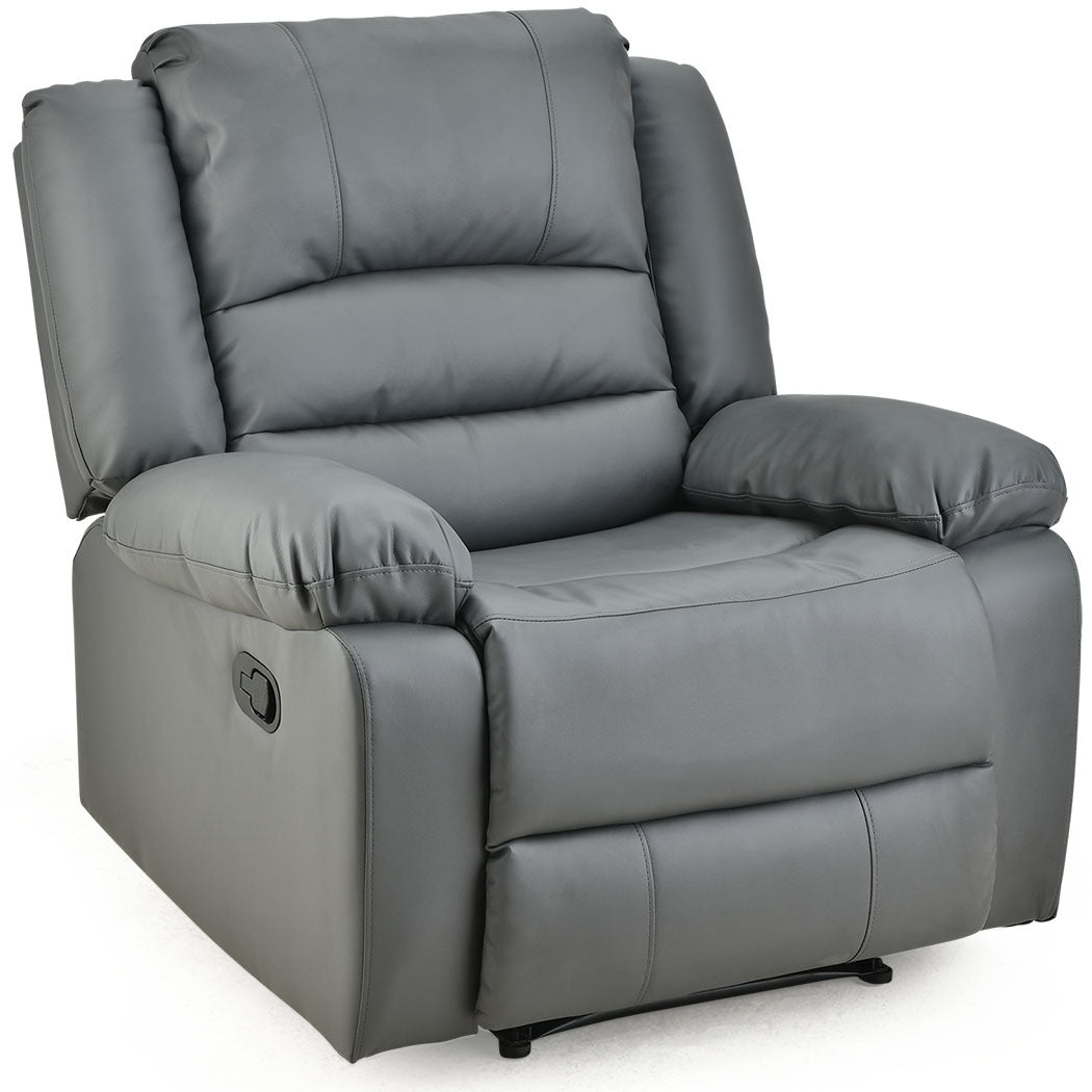 Fortia Luxury Recliner Lounge Chair Single Faux Leather Armchair Home Theatre Cinema Elderly Grey