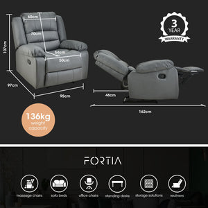 Fortia Luxury Recliner Lounge Chair Single Faux Leather Armchair Home Theatre Cinema Elderly Grey