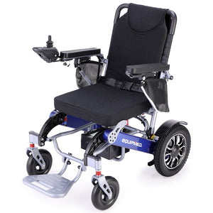 Equipmed Electric Folding Wheelchair Power Long Range Aluminium Frame Lithium Battery Blue