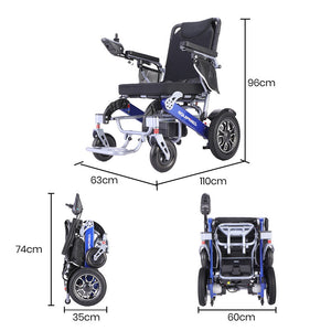 Equipmed Electric Folding Wheelchair Power Long Range Aluminium Frame Lithium Battery Blue