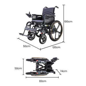 Equipmed Electric Wheelchair Folding Long Range Lithium Battery 24" Rear Wheels Black