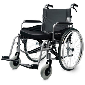 Equipmed Extra Wide Folding Wheelchair Aluminium Frame 150Kg Capacity 24 Inch Wheels Park Brakes Black