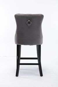 4X Velvet Bar Stools With Studs Trim Wooden Legs Tufted Dining Chairs Kitchen