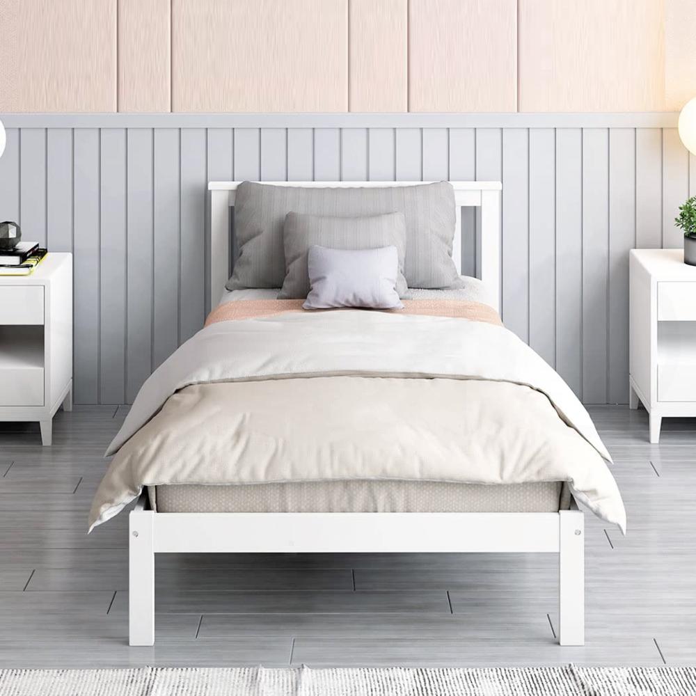 Ekkio Single Wooden Bed Frame (White)