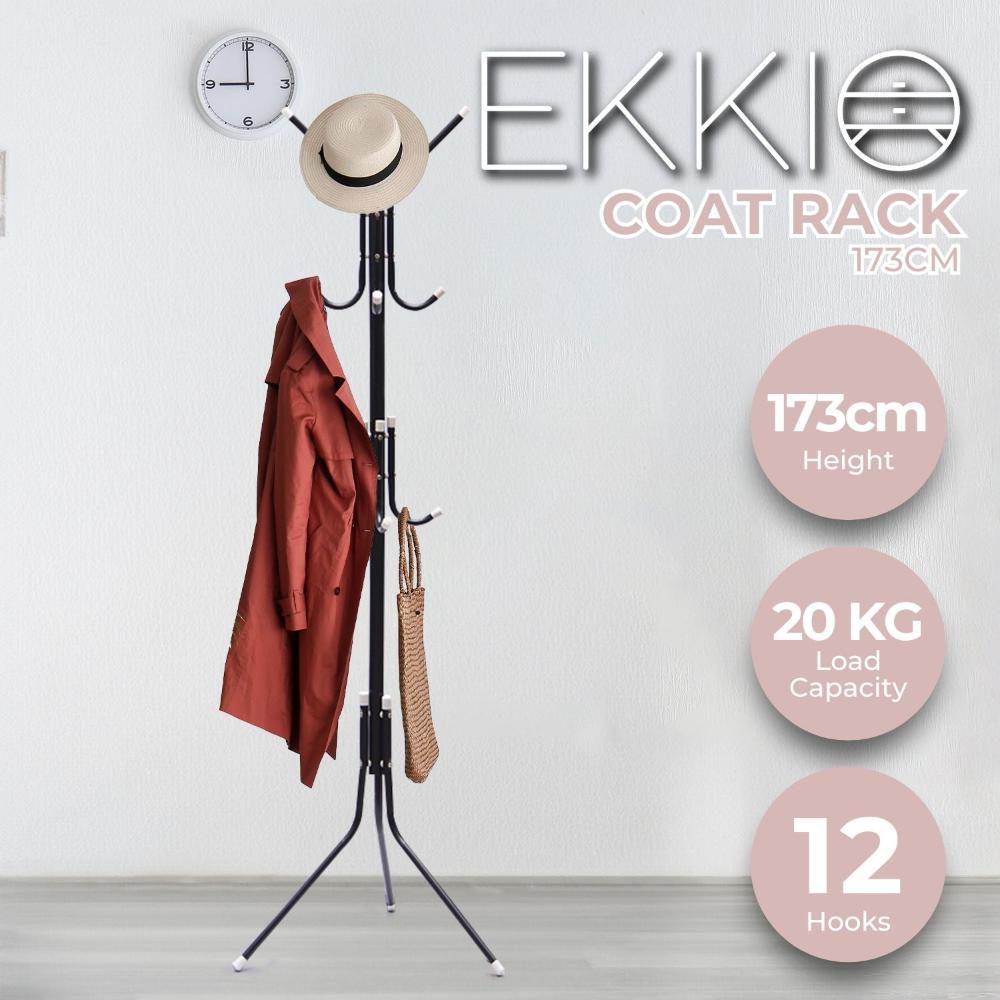 Ekkio 12 Hook Metal Coat Rack Stand With 3 Tier Hat Hanger (Black)