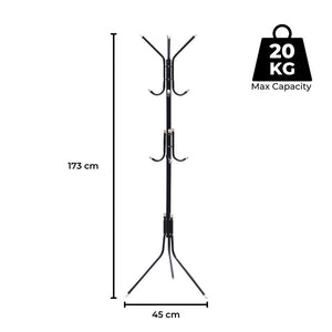 Ekkio 12 Hook Metal Coat Rack Stand With 3 Tier Hat Hanger (Black)