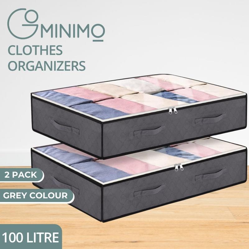 Gominimo 2 Pack 100L Large Underbed Clothes Storage Bag Home Organizer Box