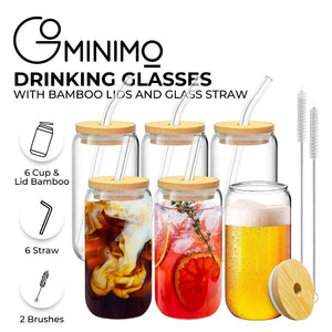 Gominimo 6 Pcs Clear Drinking Glasses With Bamboo Lids And Straw(16 Oz )